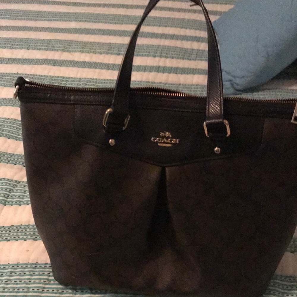 Large Dark brown & black Coach tote